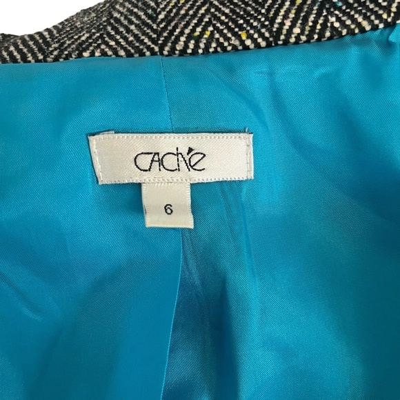 CACHE Herringbone Cotton Blend Black White Colorful Specks Suit Jacket Blazer  6 - Picture 14 of 15